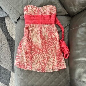 Stunning Cocktail Coral Strapless Dress with Ribbon